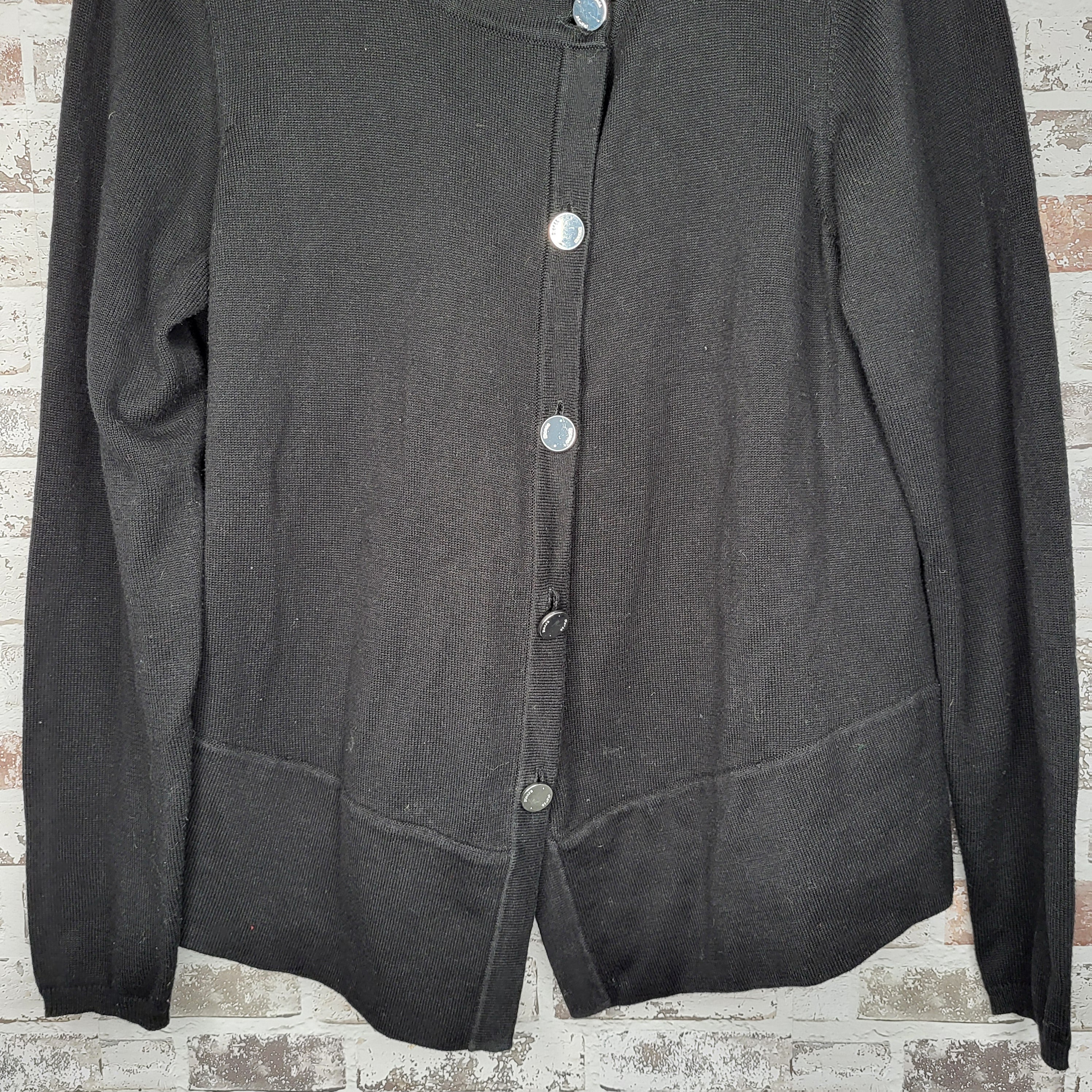 Bianca Nygård Black Mixed Media Button-Front Cardigan (Women's Size L / 14-16)