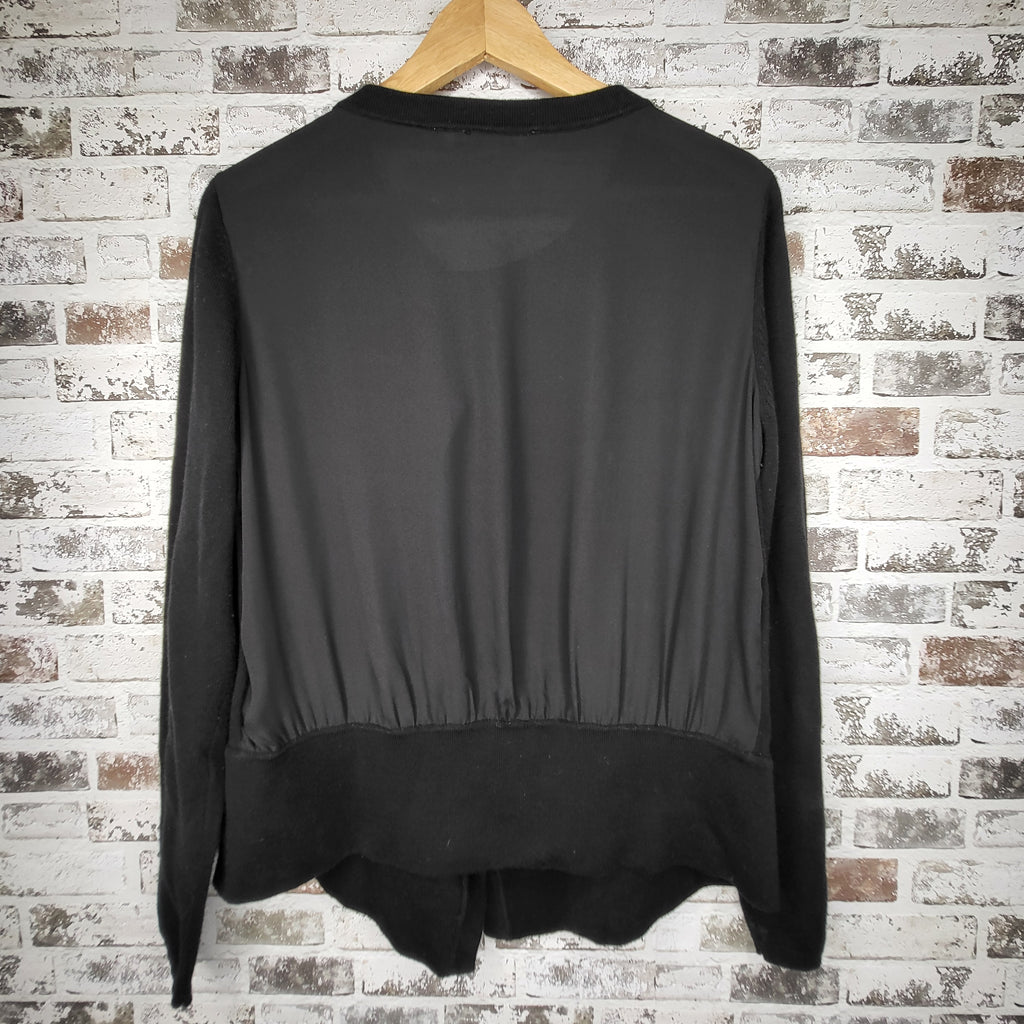 Bianca Nygård Black Mixed Media Button-Front Cardigan (Women's Size L / 14-16)
