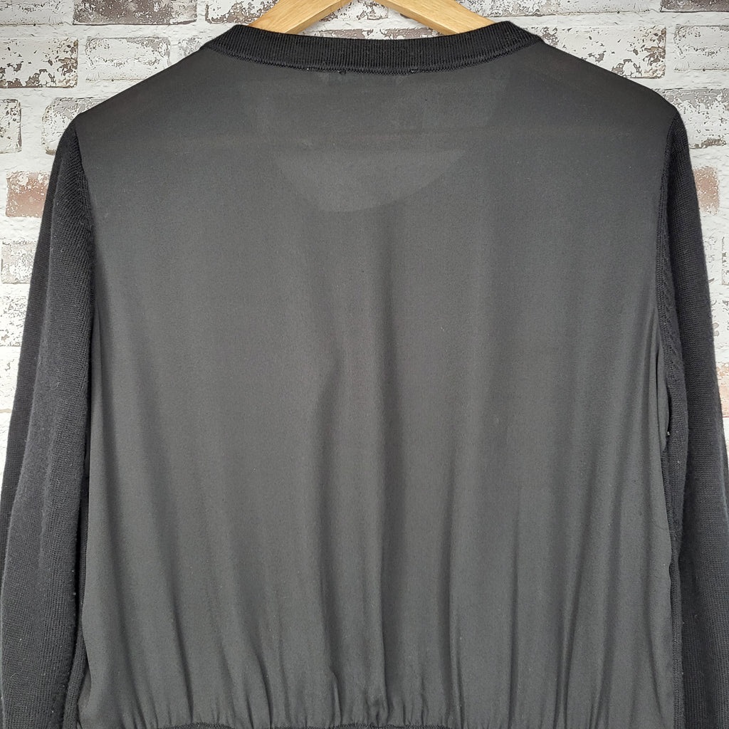 Bianca Nygård Black Mixed Media Button-Front Cardigan (Women's Size L / 14-16)