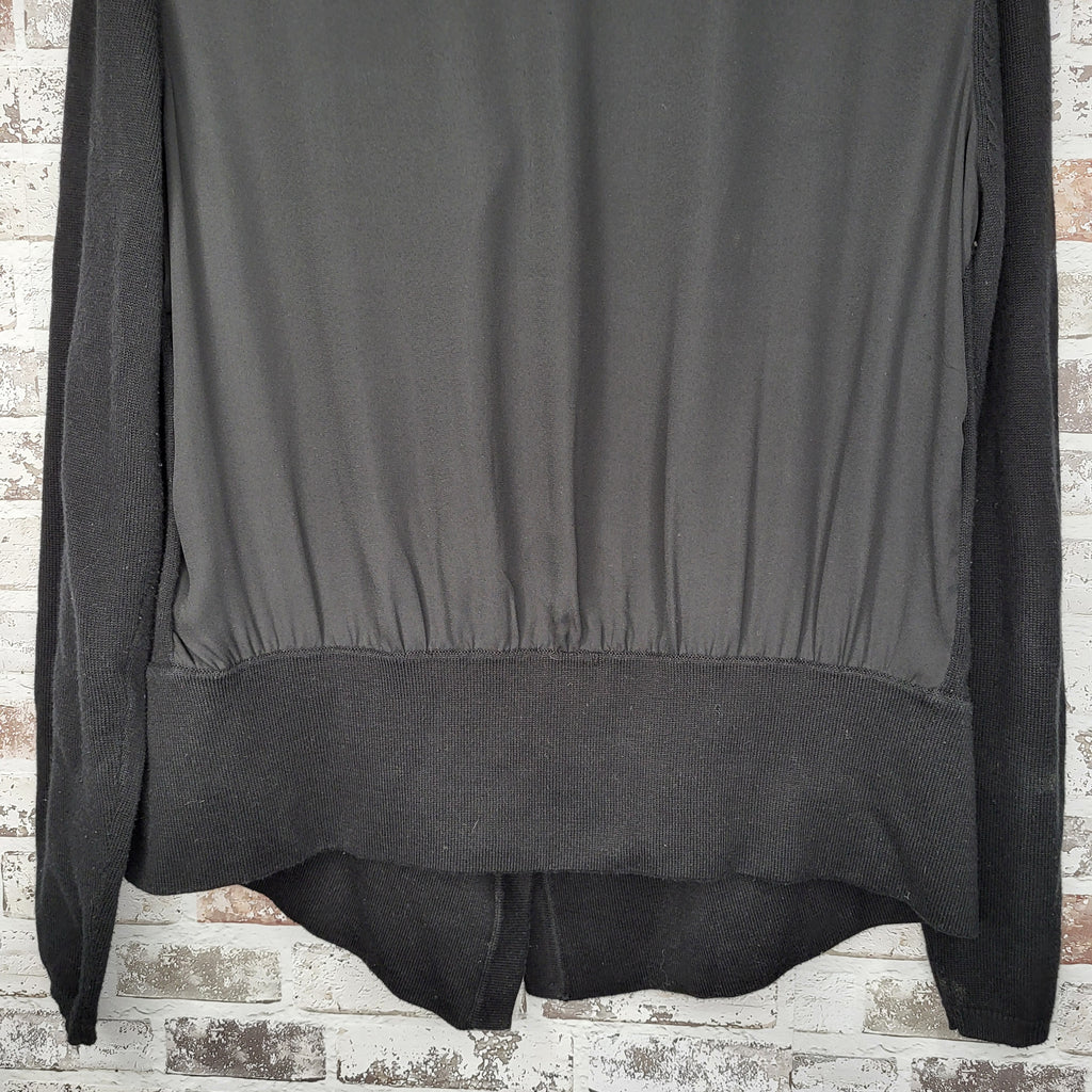 Bianca Nygård Black Mixed Media Button-Front Cardigan (Women's Size L / 14-16)