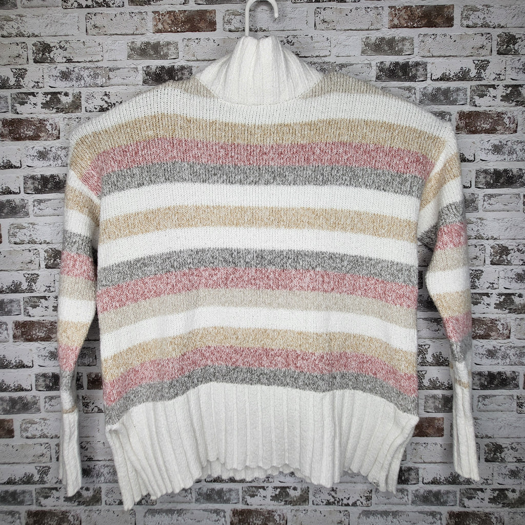 Eddie Bauer Cream Multi-Stripe Turtleneck Knit Sweater (Women's Size XL)