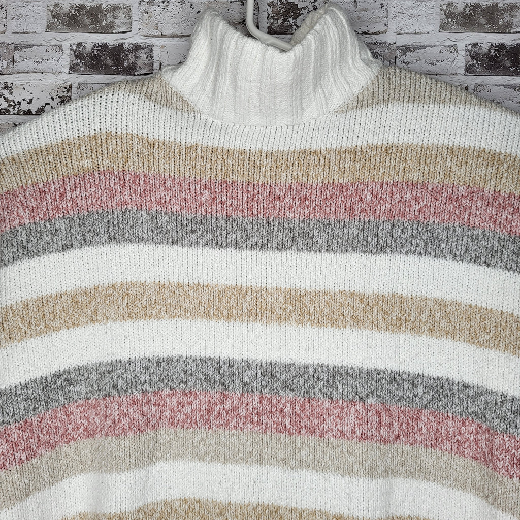Eddie Bauer Cream Multi-Stripe Turtleneck Knit Sweater (Women's Size XL)