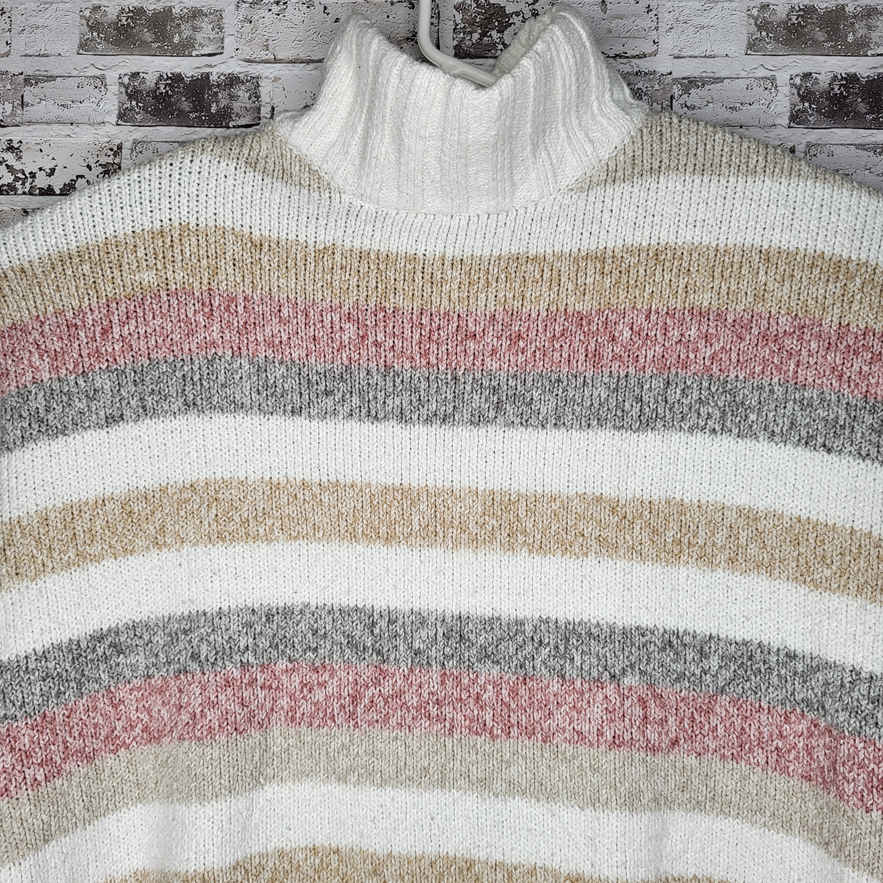 Eddie Bauer Cream Multi-Stripe Turtleneck Knit Sweater (Women's Size XL)