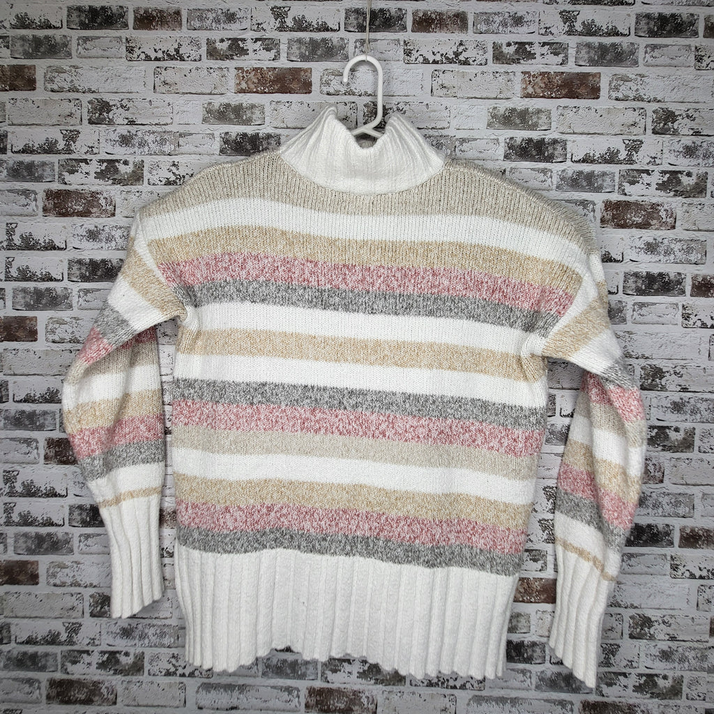 Eddie Bauer Cream Multi-Stripe Turtleneck Knit Sweater (Women's Size XL)