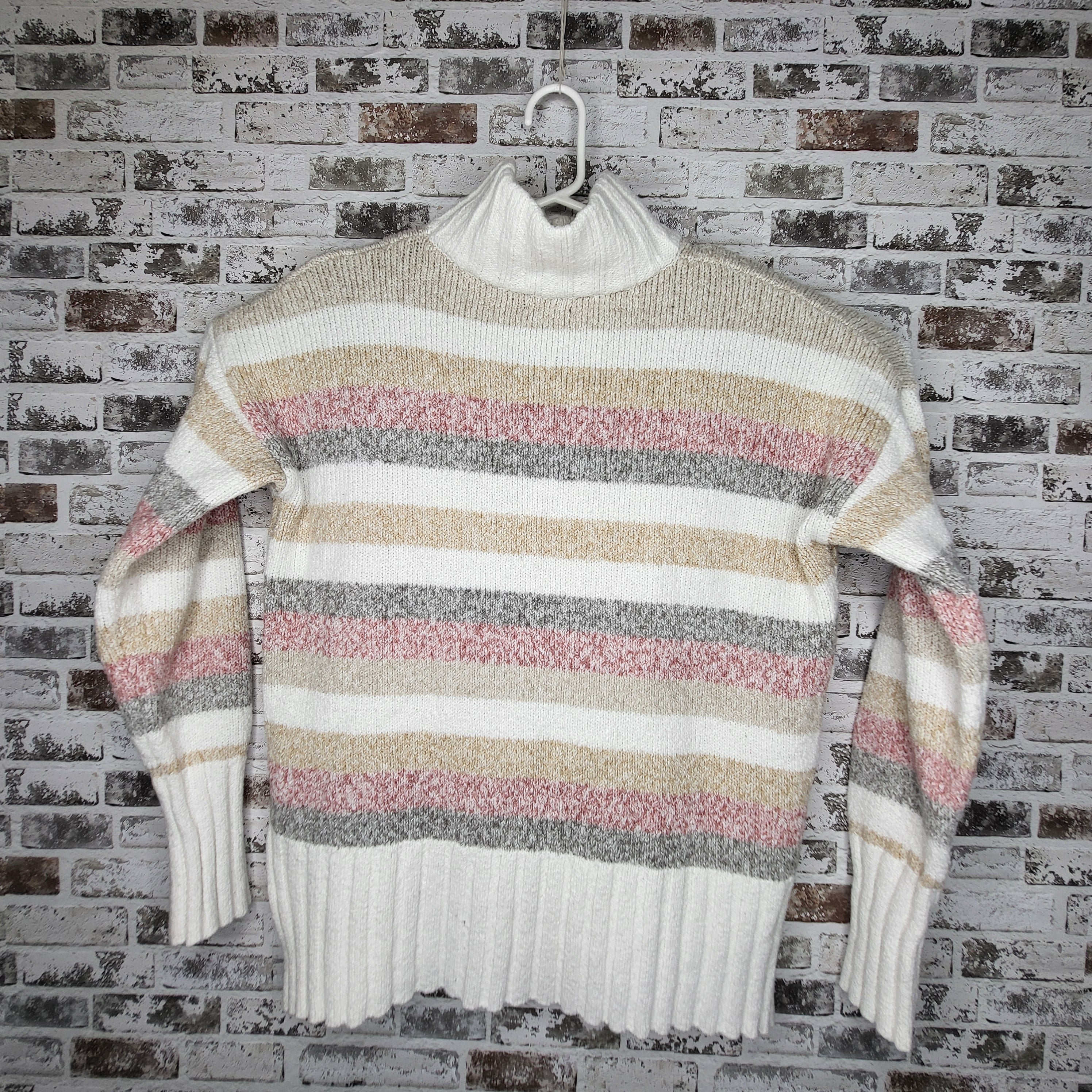Eddie Bauer Cream Multi-Stripe Turtleneck Knit Sweater (Women's Size XL)