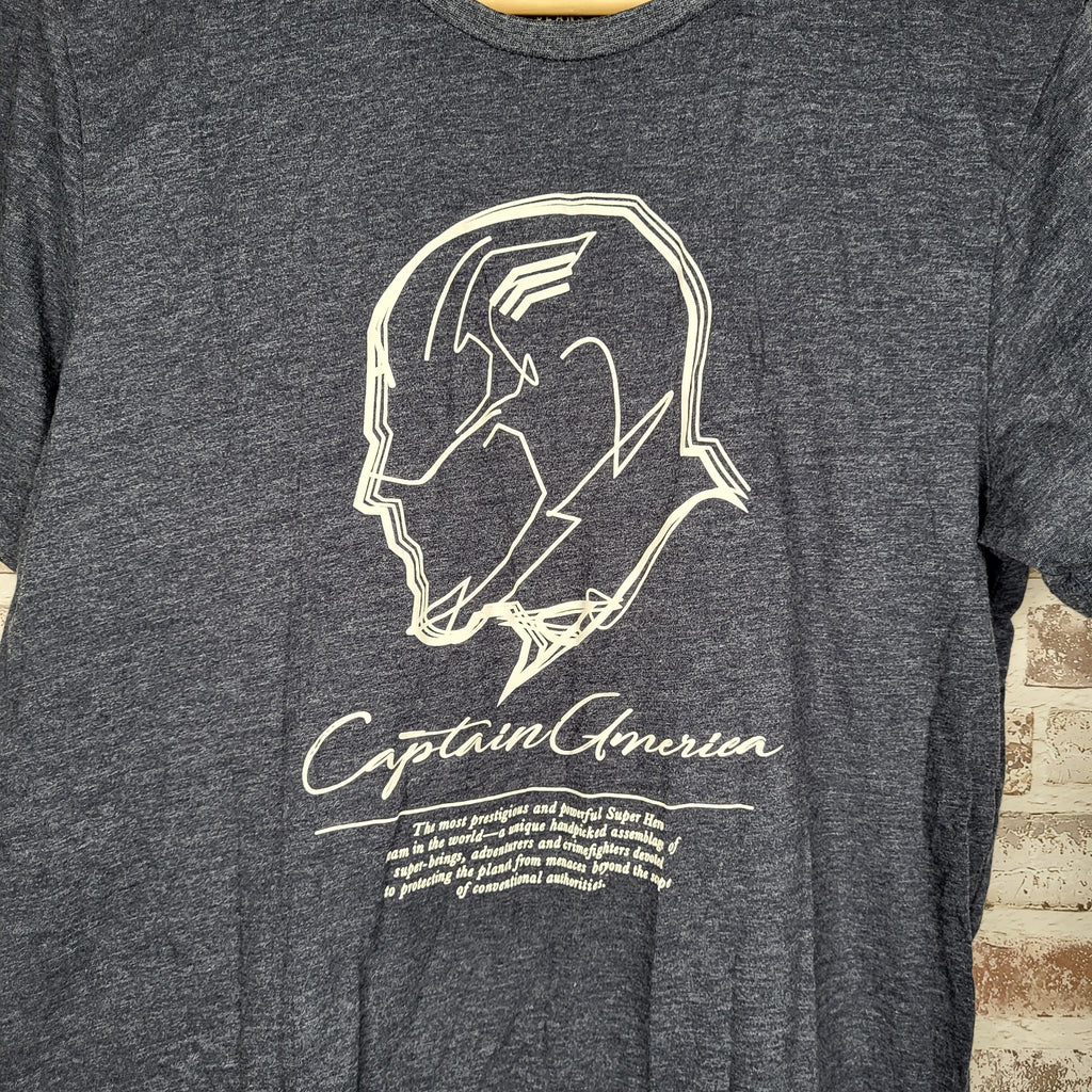 Marvel x SF Jeans Co. Heather Navy Captain America Graphic T-Shirt (Men's Size L)