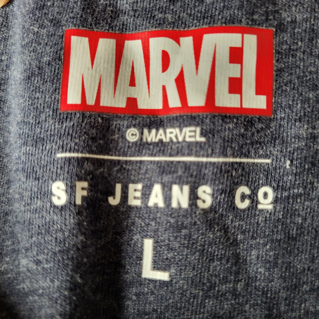 Marvel x SF Jeans Co. Heather Navy Captain America Graphic T-Shirt (Men's Size L)