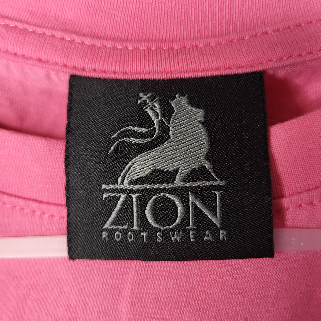 Zion Rootswear pink bob marley graphic t-shirt (Women's Size L)