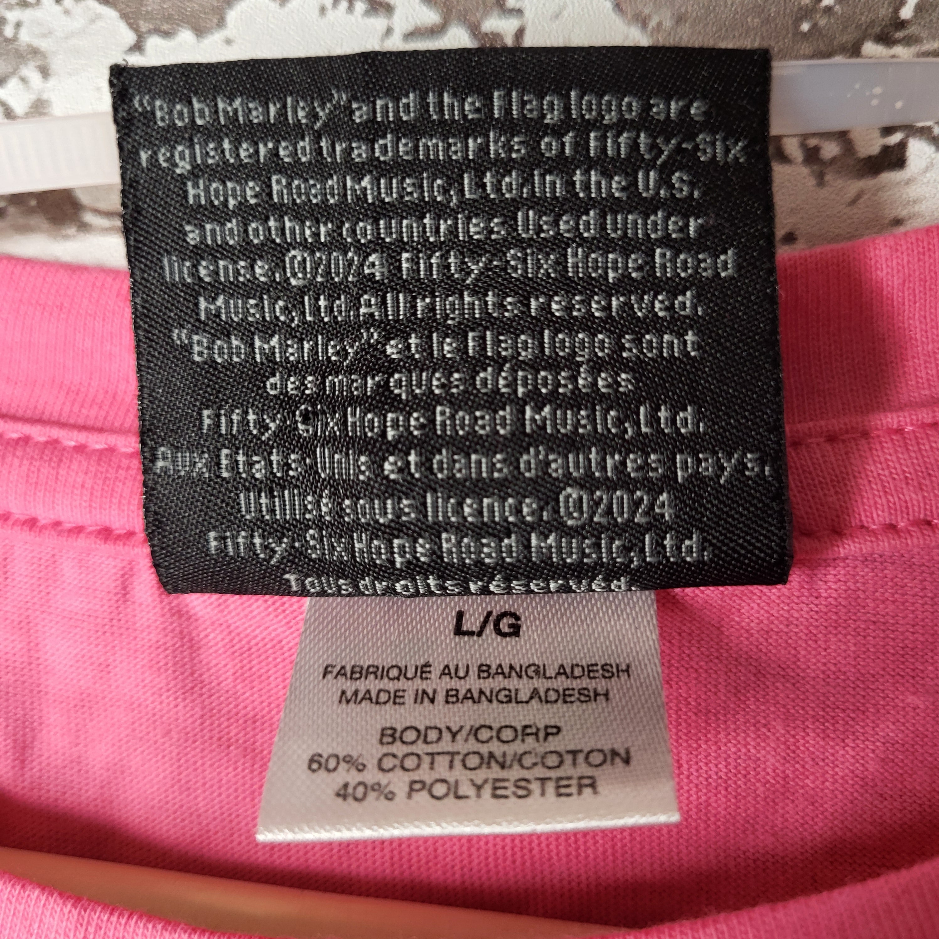 Zion Rootswear pink bob marley graphic t-shirt (Women's Size L)