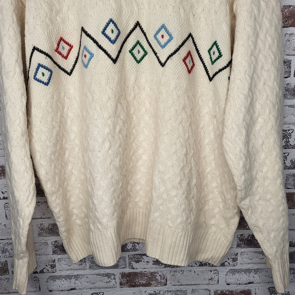 Chagall cream textured knit sweater with geometric pattern (Women'sSize M)