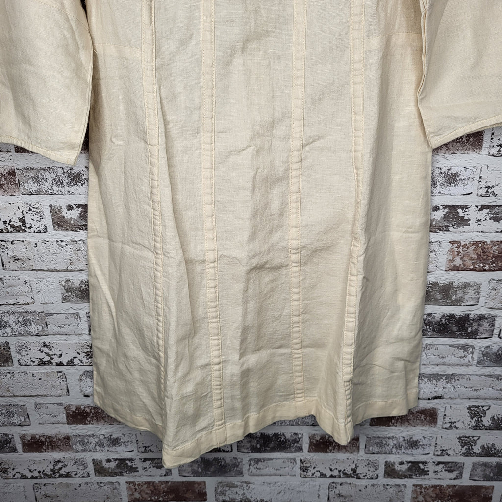 NEW Banana Republic Cream Linen-Blend Square-Neck Pintuck Mini Dress (Women's Size 2)