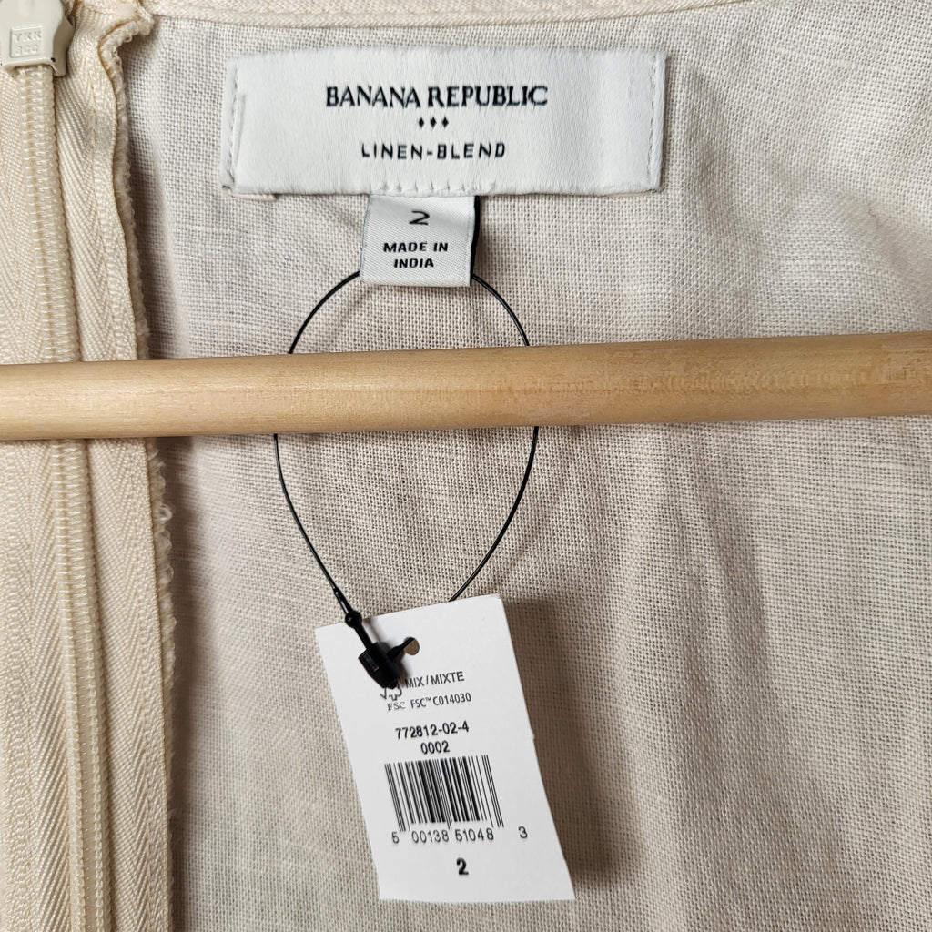 NEW Banana Republic Cream Linen-Blend Square-Neck Pintuck Mini Dress (Women's Size 2)