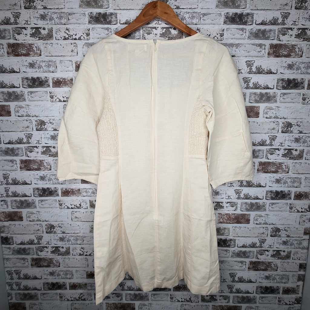 NEW Banana Republic Cream Linen-Blend Square-Neck Pintuck Mini Dress (Women's Size 2)