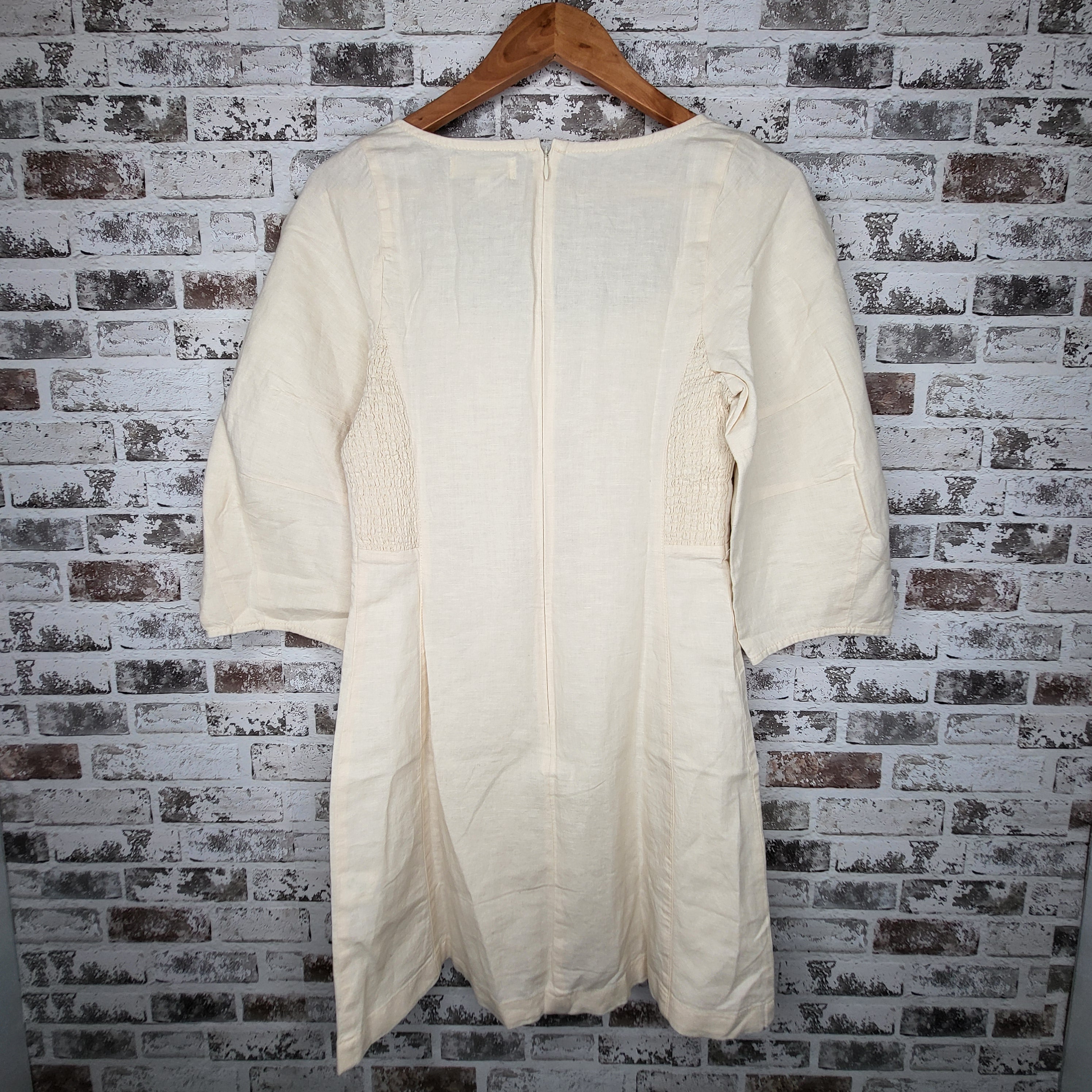 NEW Banana Republic Cream Linen-Blend Square-Neck Pintuck Mini Dress (Women's Size 2)