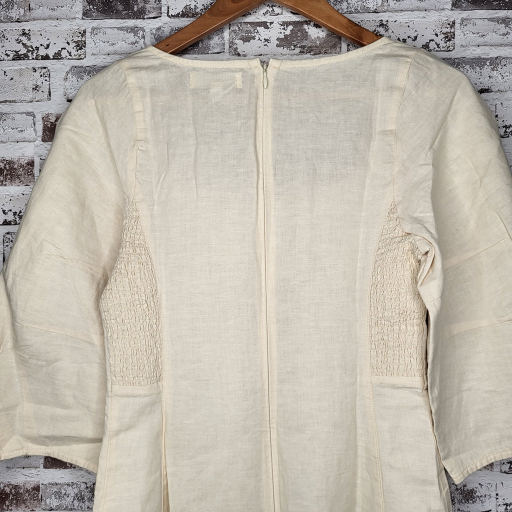 NEW Banana Republic Cream Linen-Blend Square-Neck Pintuck Mini Dress (Women's Size 2)