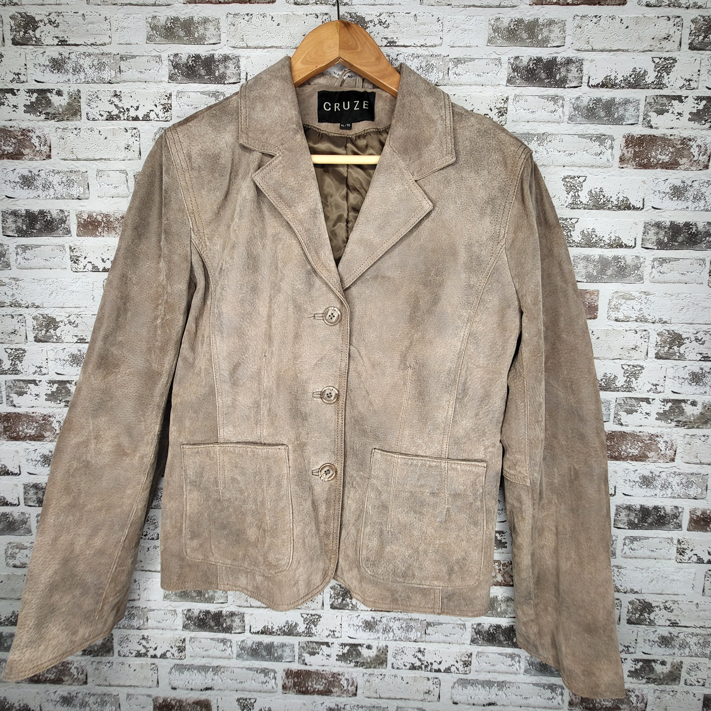 CRUZE Taupe Suede Leather Blazer Jacket (Women's Size XL/TG)