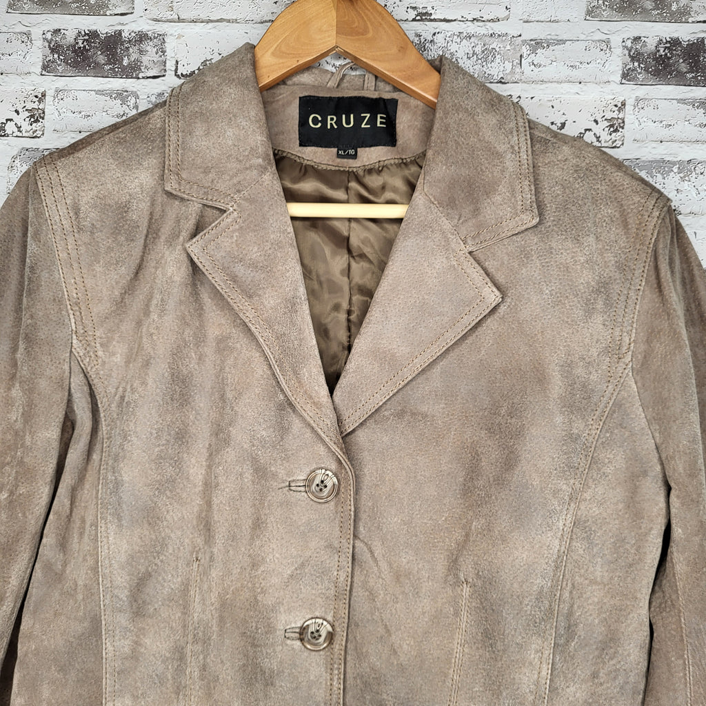 CRUZE Taupe Suede Leather Blazer Jacket (Women's Size XL/TG)