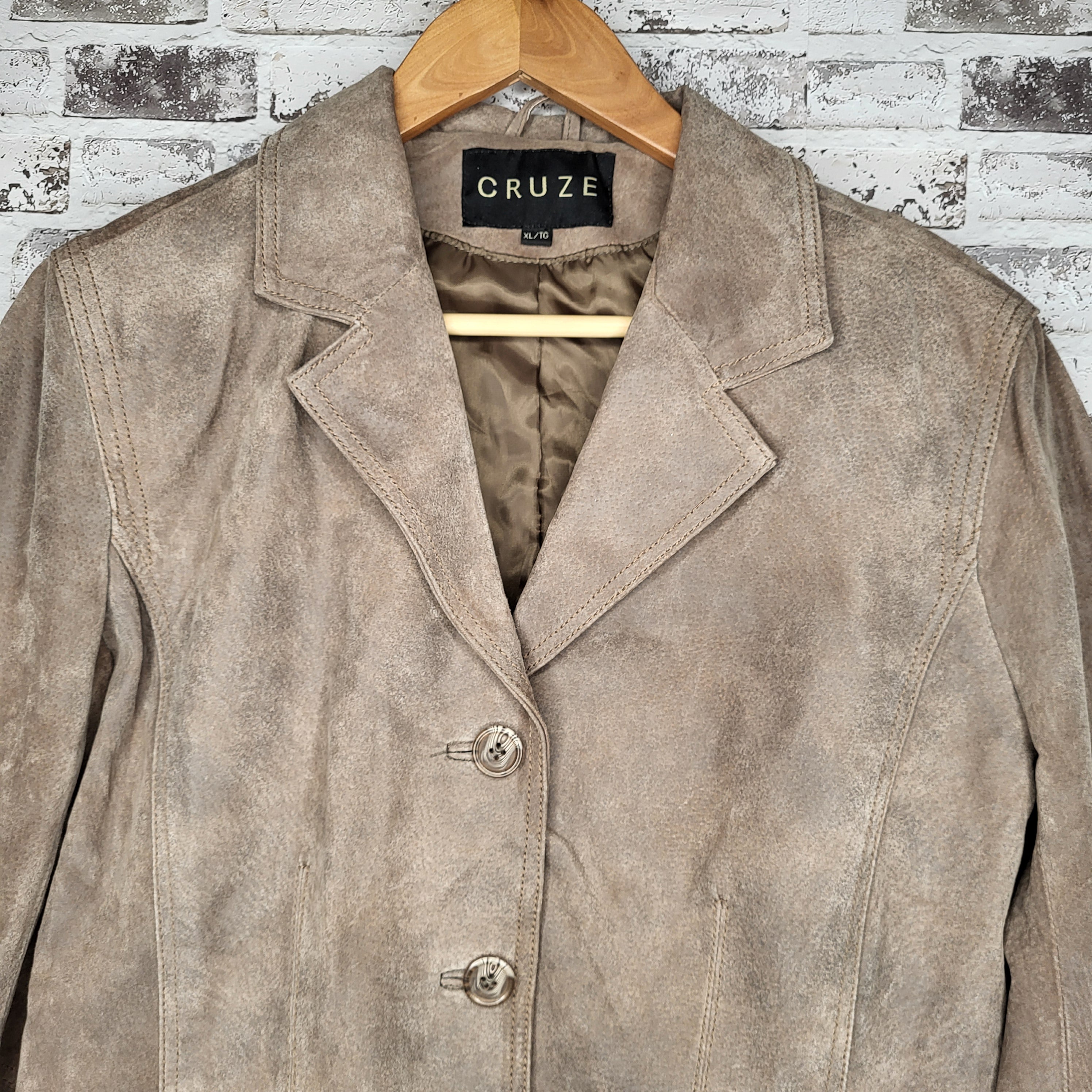 CRUZE Taupe Suede Leather Blazer Jacket (Women's Size XL/TG)