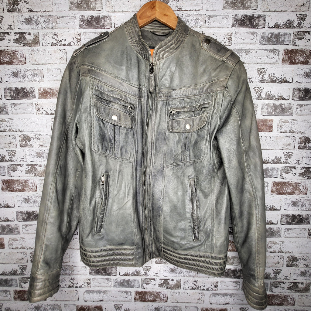 Blink Grey Genuine Leather Moto Jacket (Men's Size S/P)