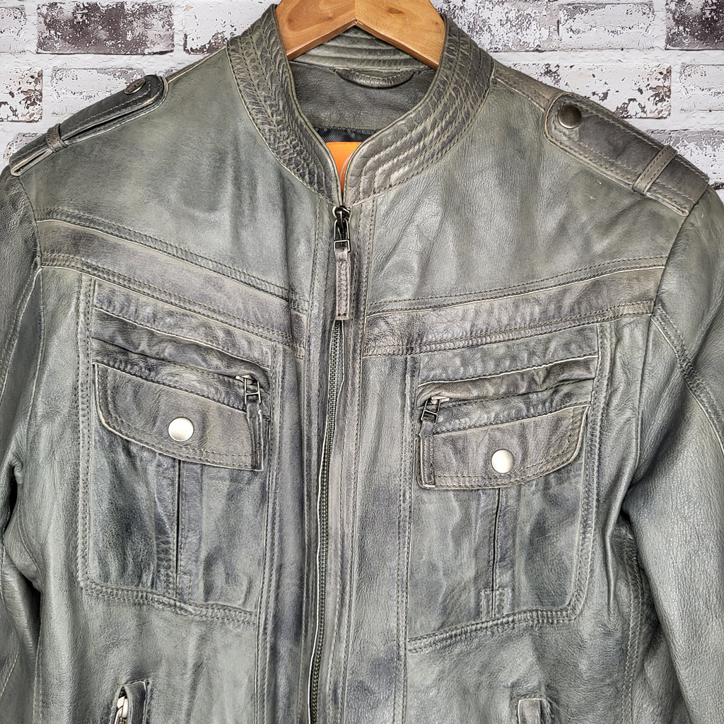 Blink Grey Genuine Leather Moto Jacket (Men's Size S/P)