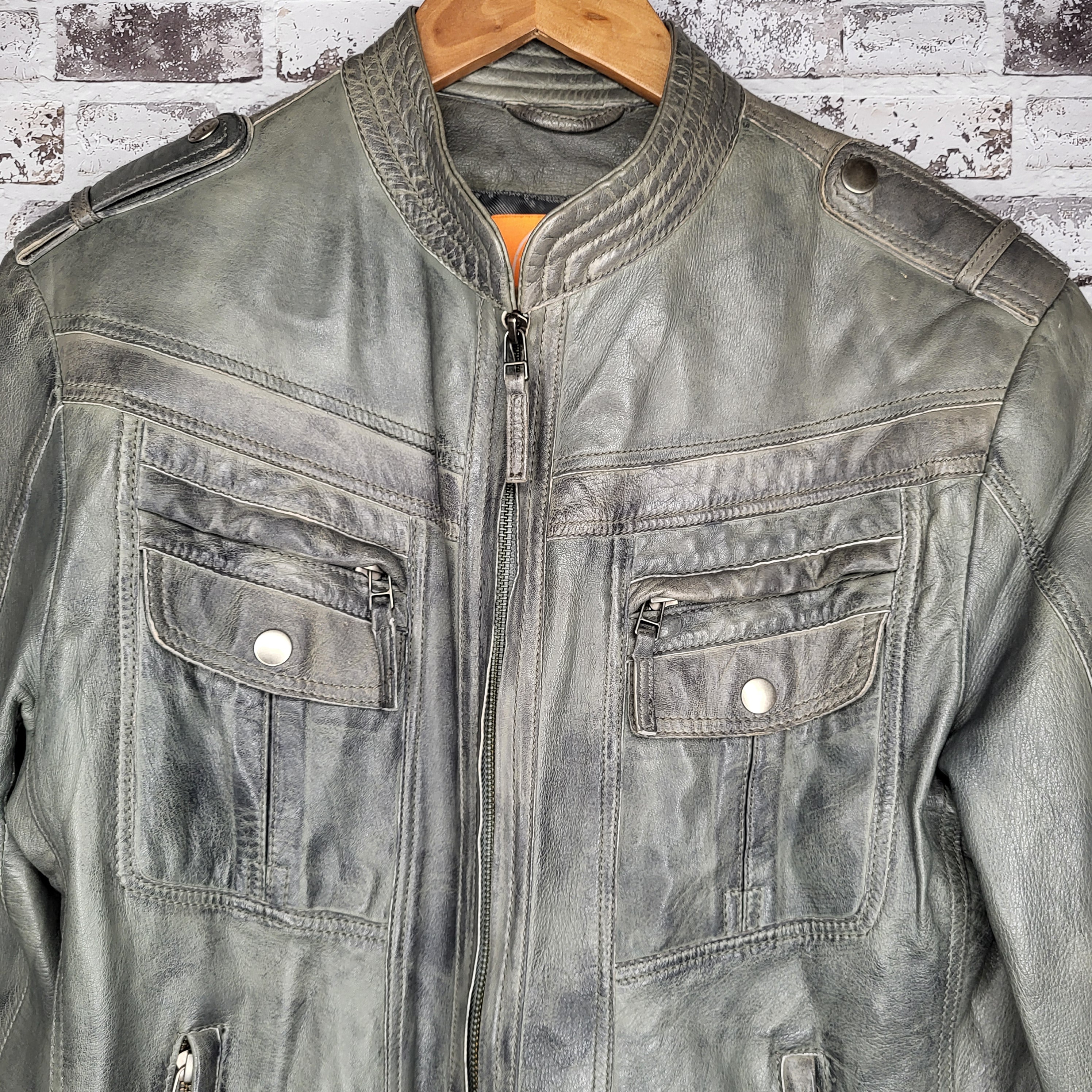 Blink Grey Genuine Leather Moto Jacket (Men's Size S/P)