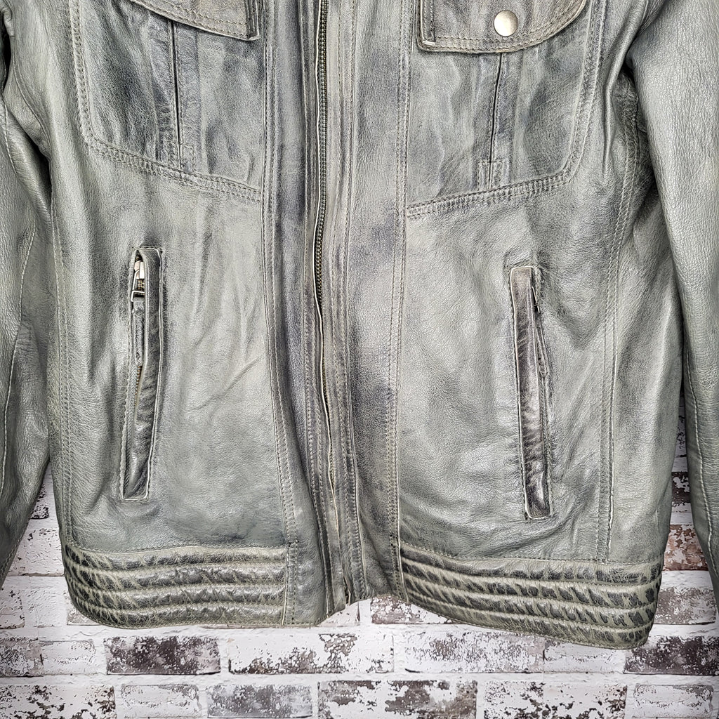 Blink Grey Genuine Leather Moto Jacket (Men's Size S/P)