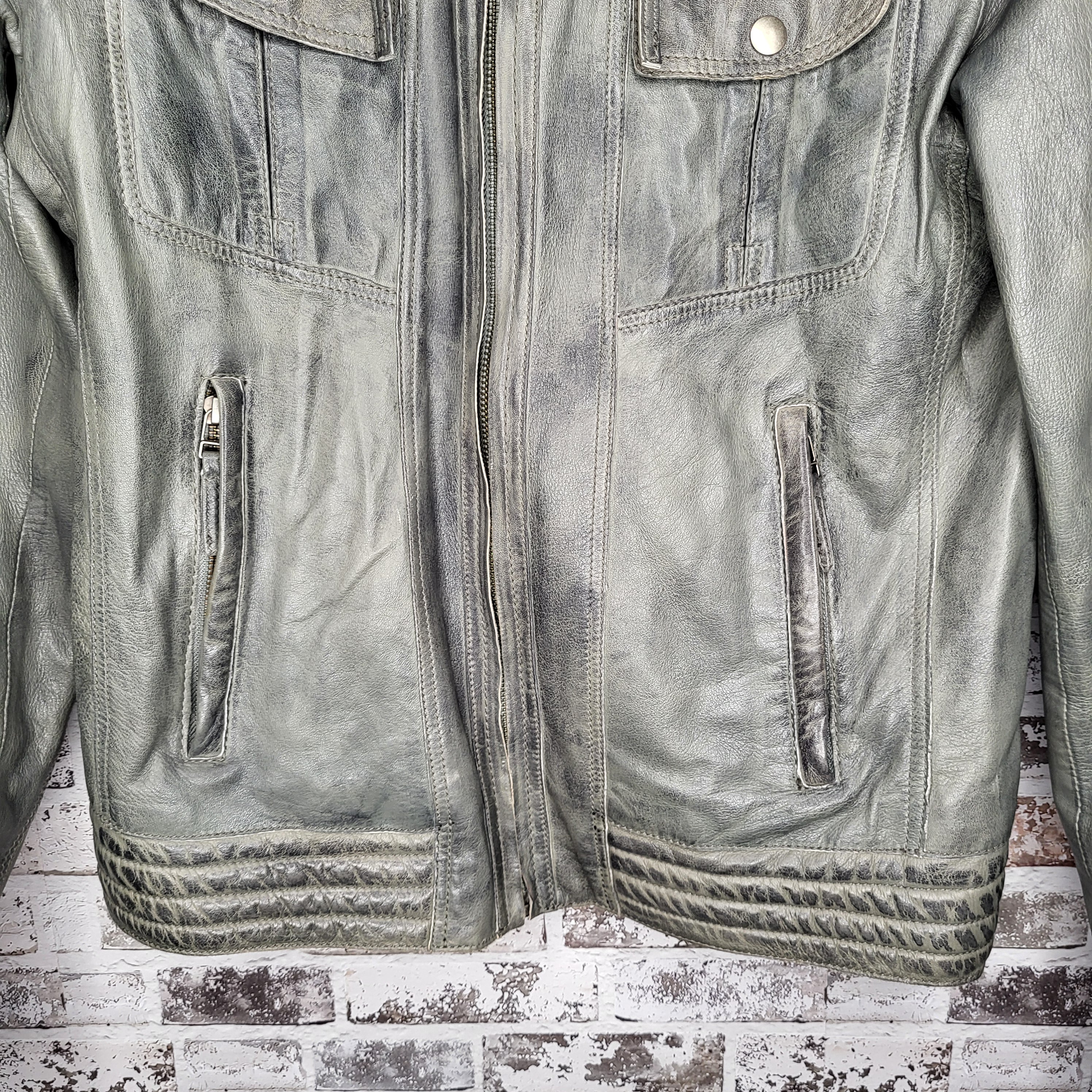 Blink Grey Genuine Leather Moto Jacket (Men's Size S/P)