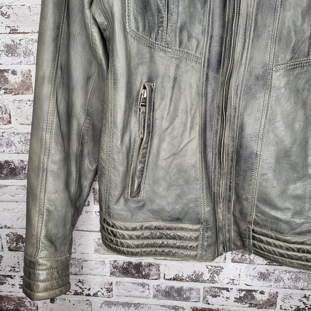 Blink Grey Genuine Leather Moto Jacket (Men's Size S/P)