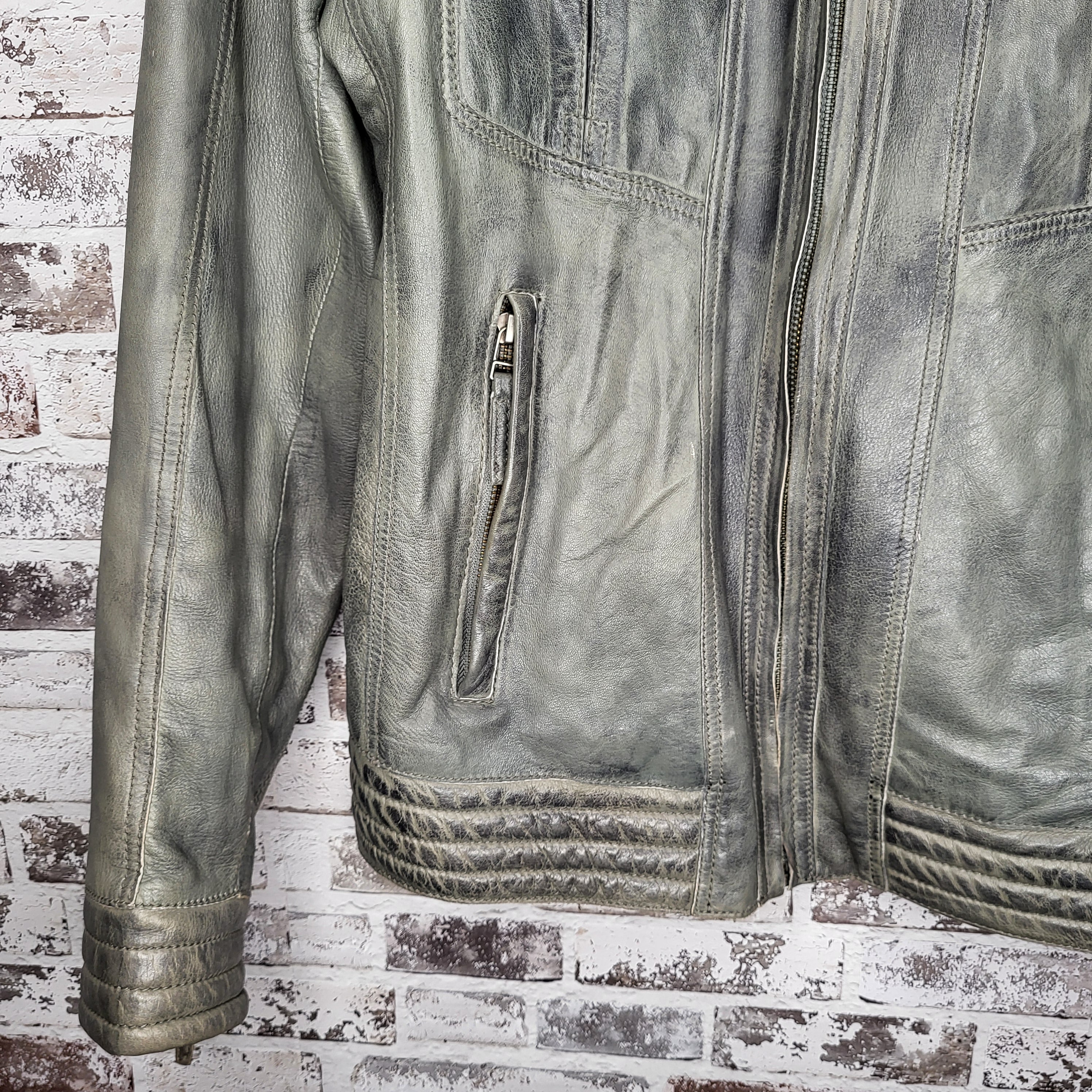 Blink Grey Genuine Leather Moto Jacket (Men's Size S/P)