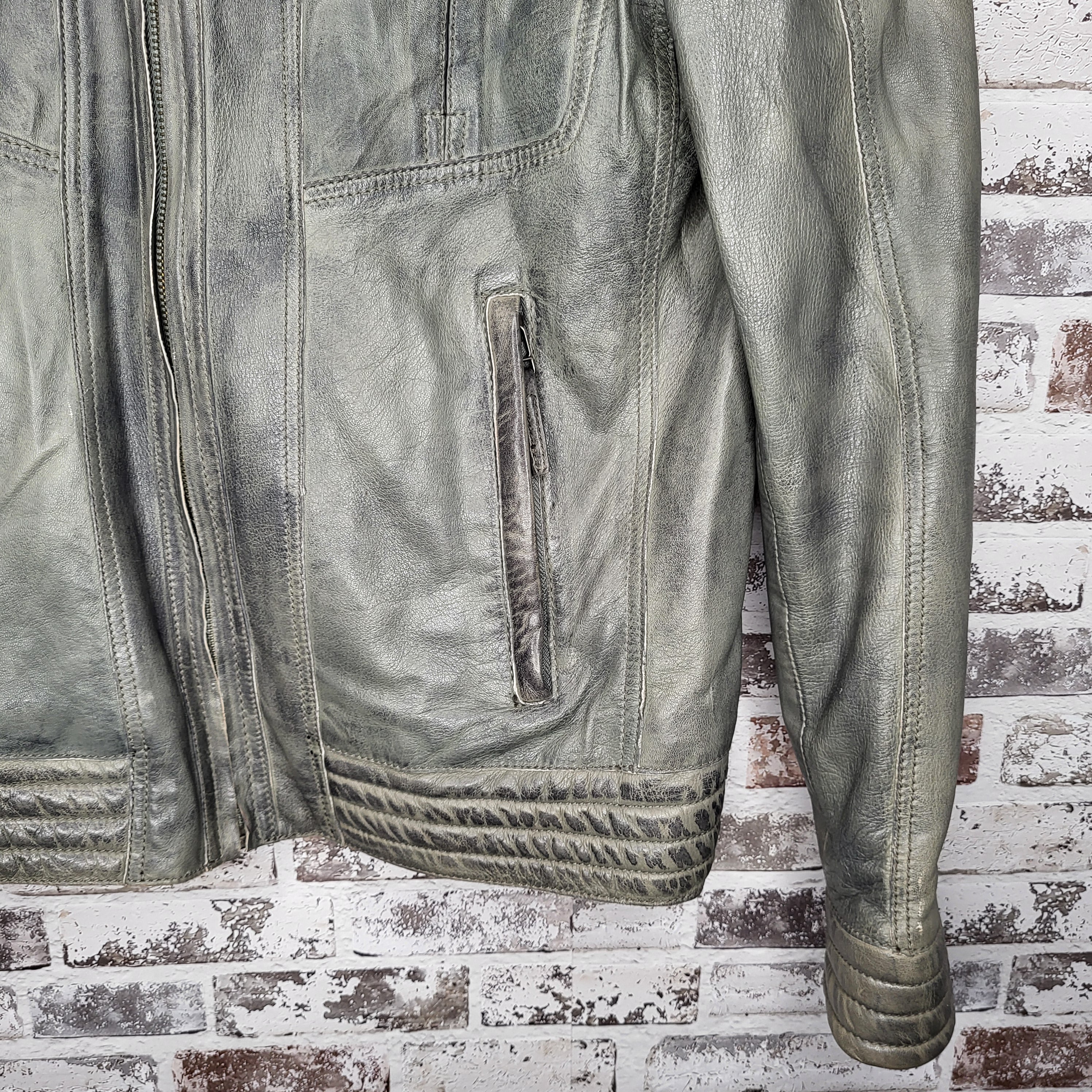 Blink Grey Genuine Leather Moto Jacket (Men's Size S/P)