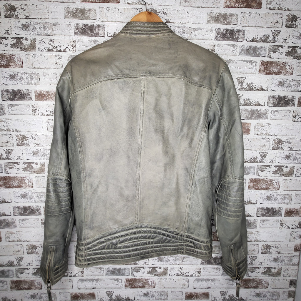 Blink Grey Genuine Leather Moto Jacket (Men's Size S/P)
