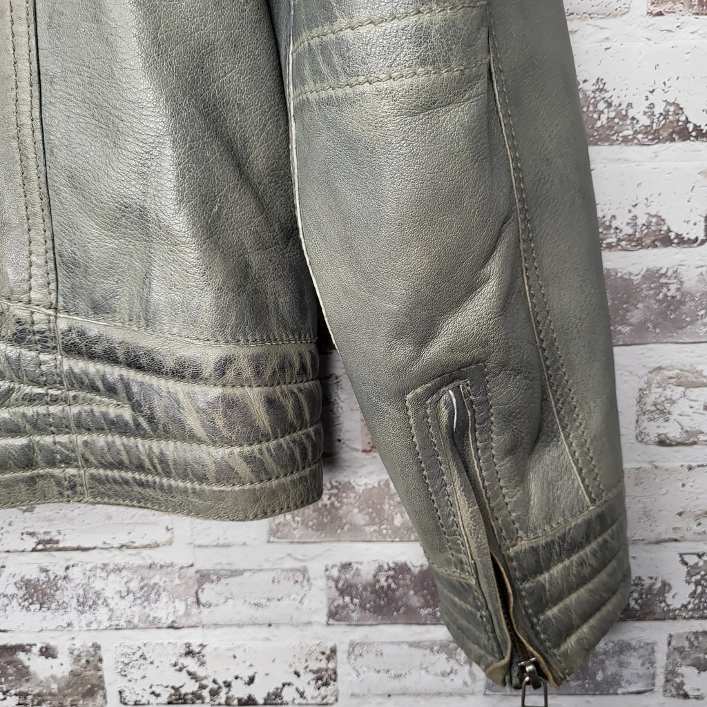 Blink Grey Genuine Leather Moto Jacket (Men's Size S/P)