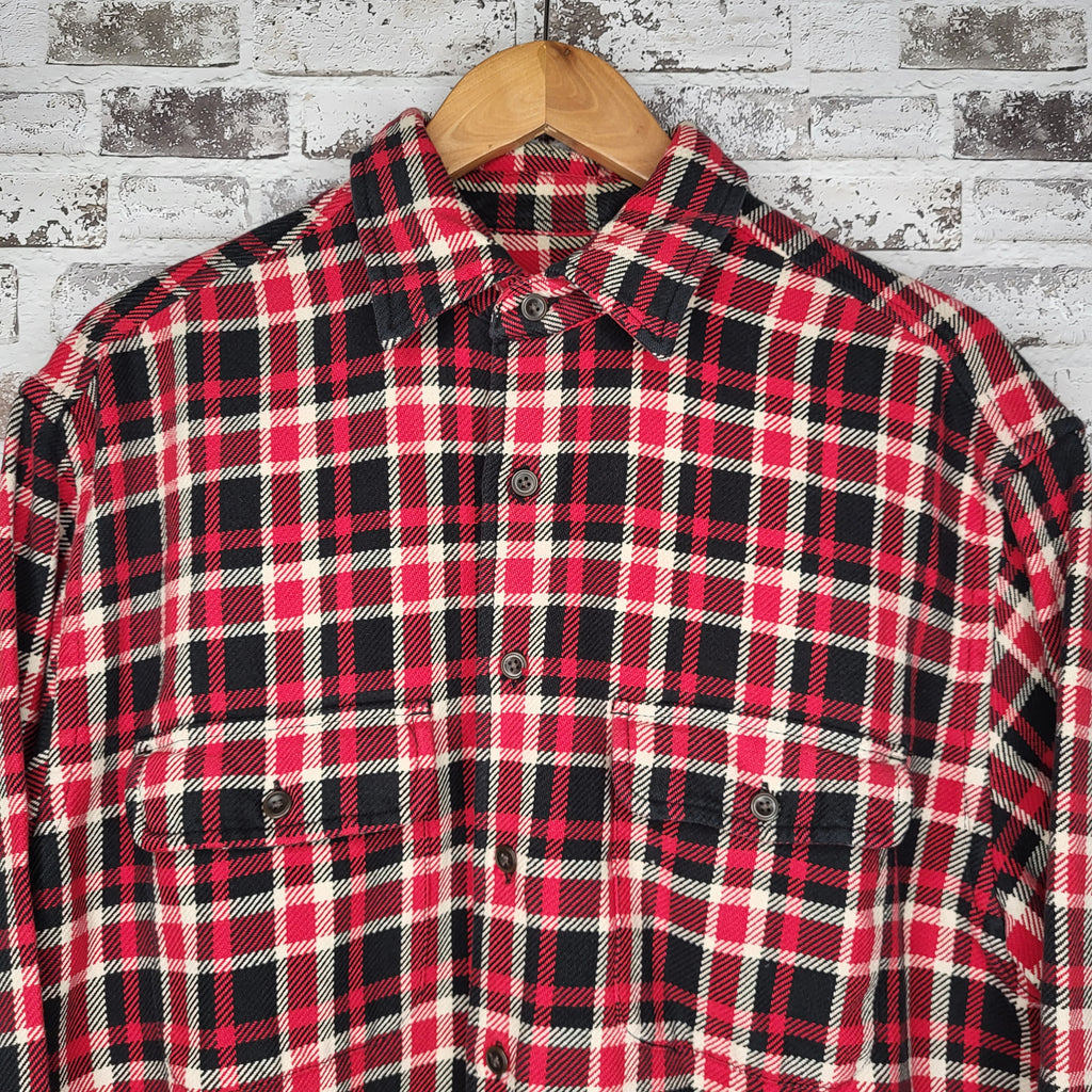 Eddie Bauer Red Black Plaid Flannel Shirt (Men's Size M)