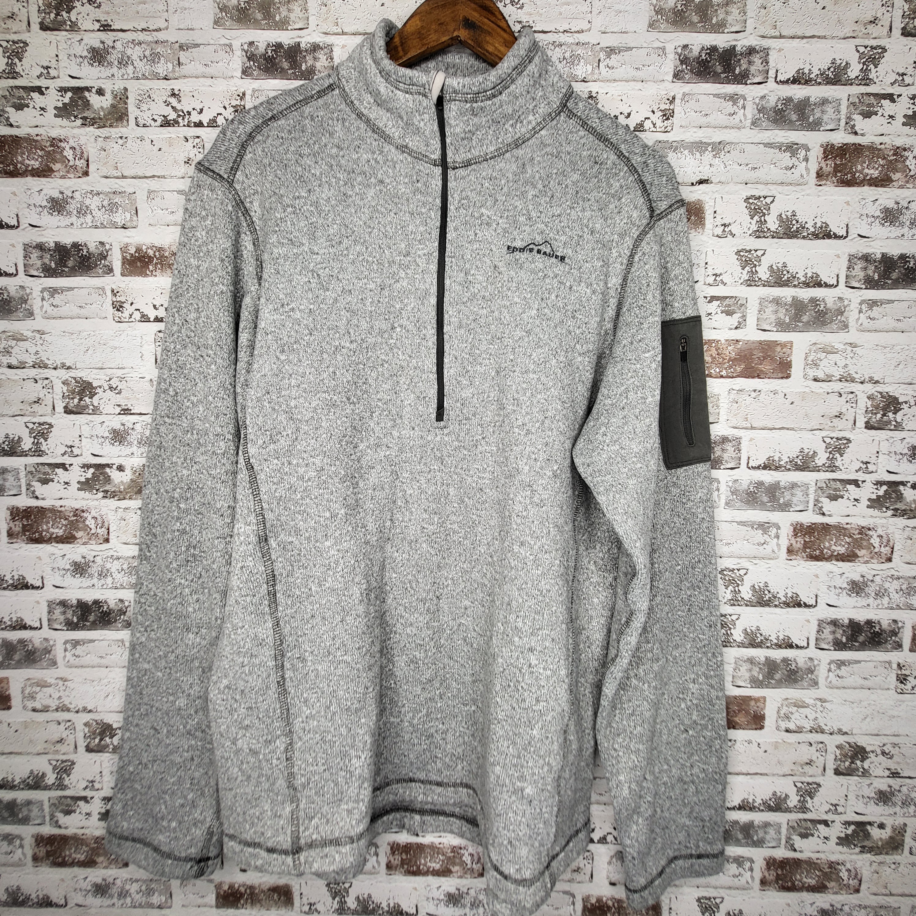 Eddie Bauer Grey Heather Quarter-Zip Fleece Pullover (Men's Size XL)