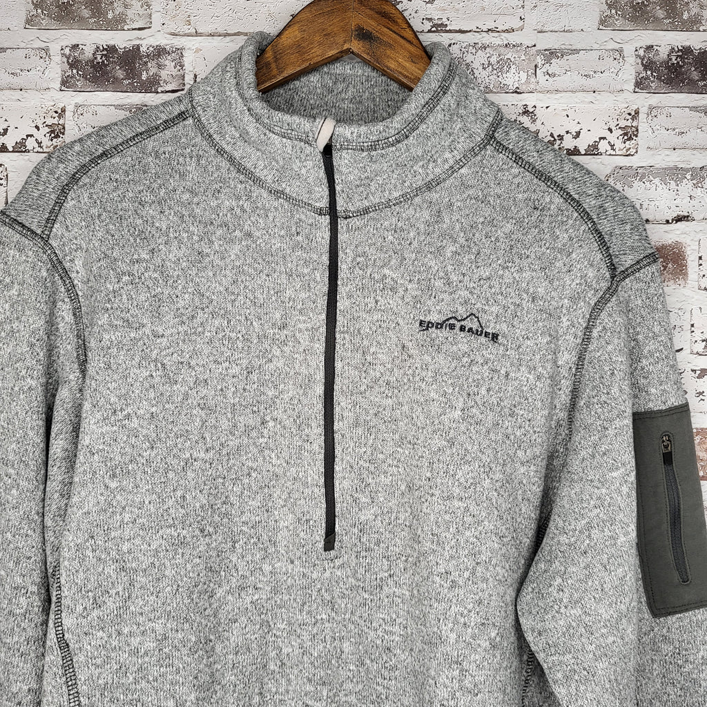 Eddie Bauer Grey Heather Quarter-Zip Fleece Pullover (Men's Size XL)