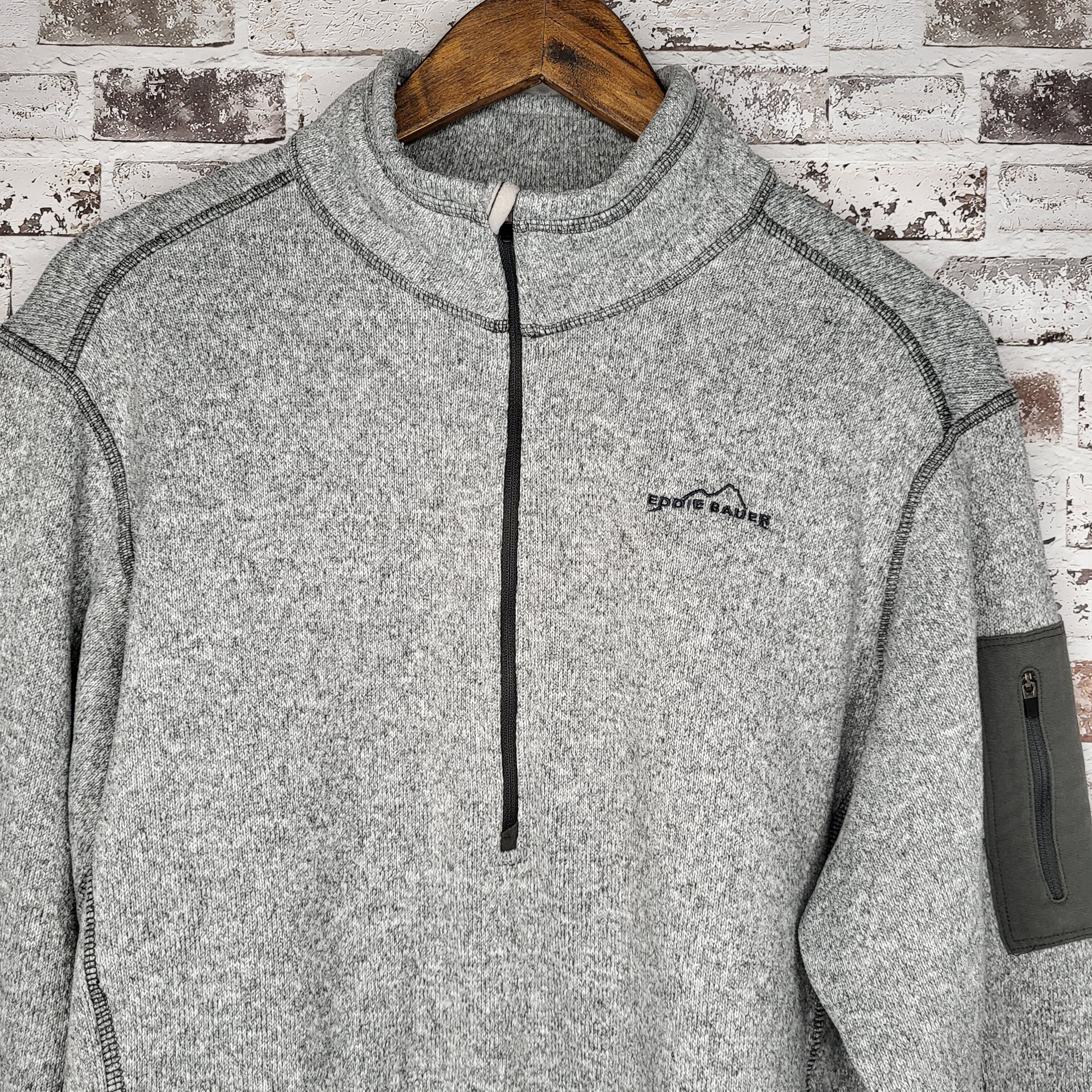 Eddie Bauer Grey Heather Quarter-Zip Fleece Pullover (Men's Size XL)