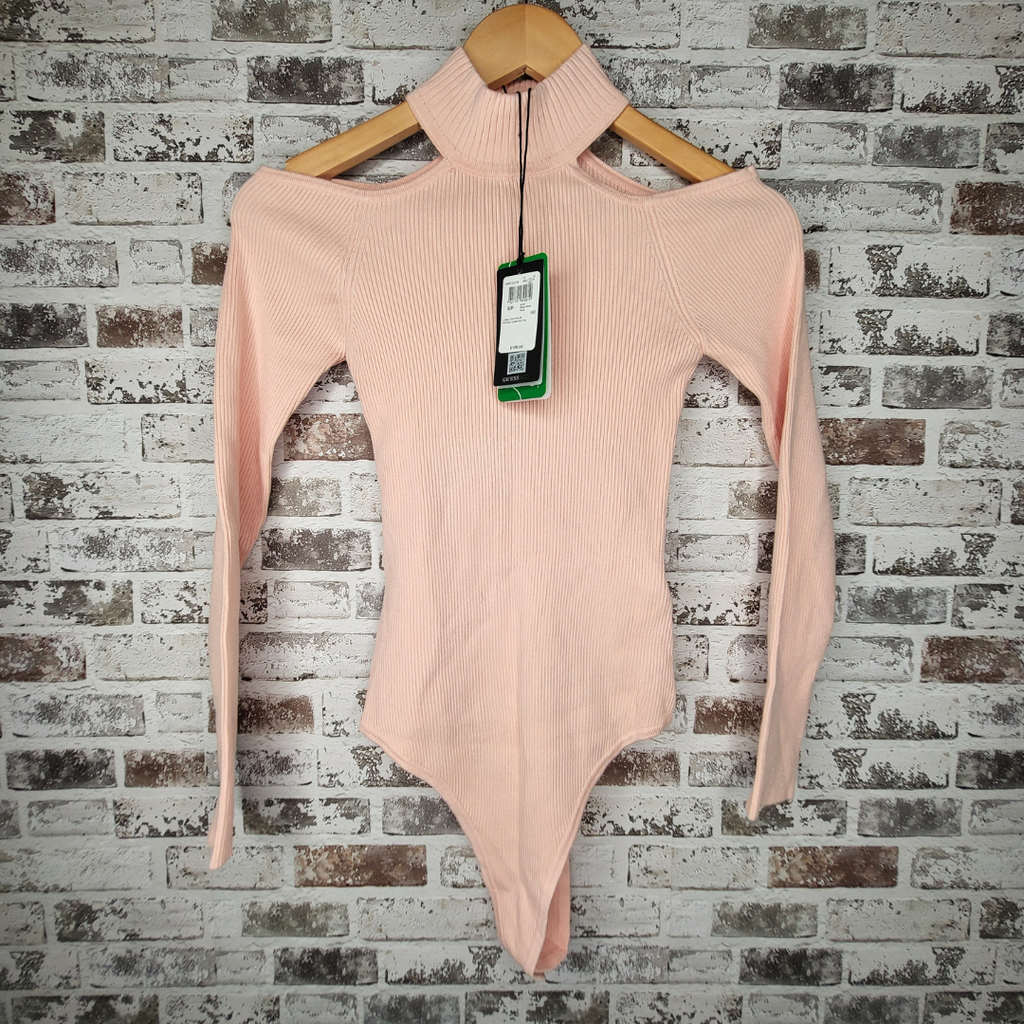 GUESS light pink cold-shoulder ribbed bodysuit (Women's Size S)