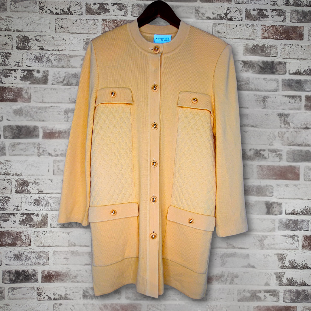 Attitude soft yellow tone longline cardigan jacket (Women's Size 12)