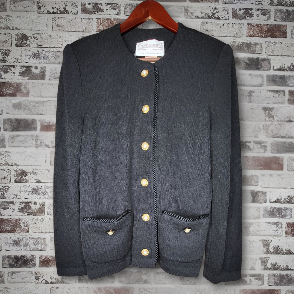 Castleberry black pearl-button knit jacket (Women's Size M)