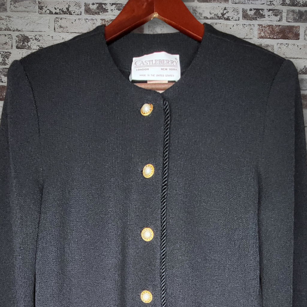 Castleberry black pearl-button knit jacket (Women's Size M)
