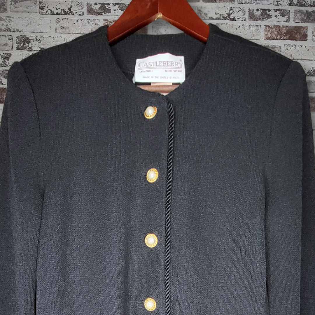Castleberry black pearl-button knit jacket (Women's Size M)