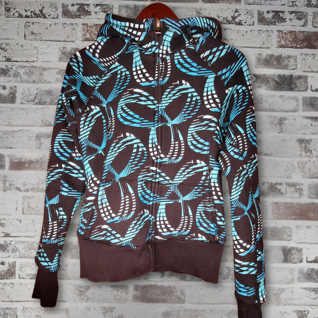TNA black + turquoise all-over logo zip hoodie (Women's Size S)