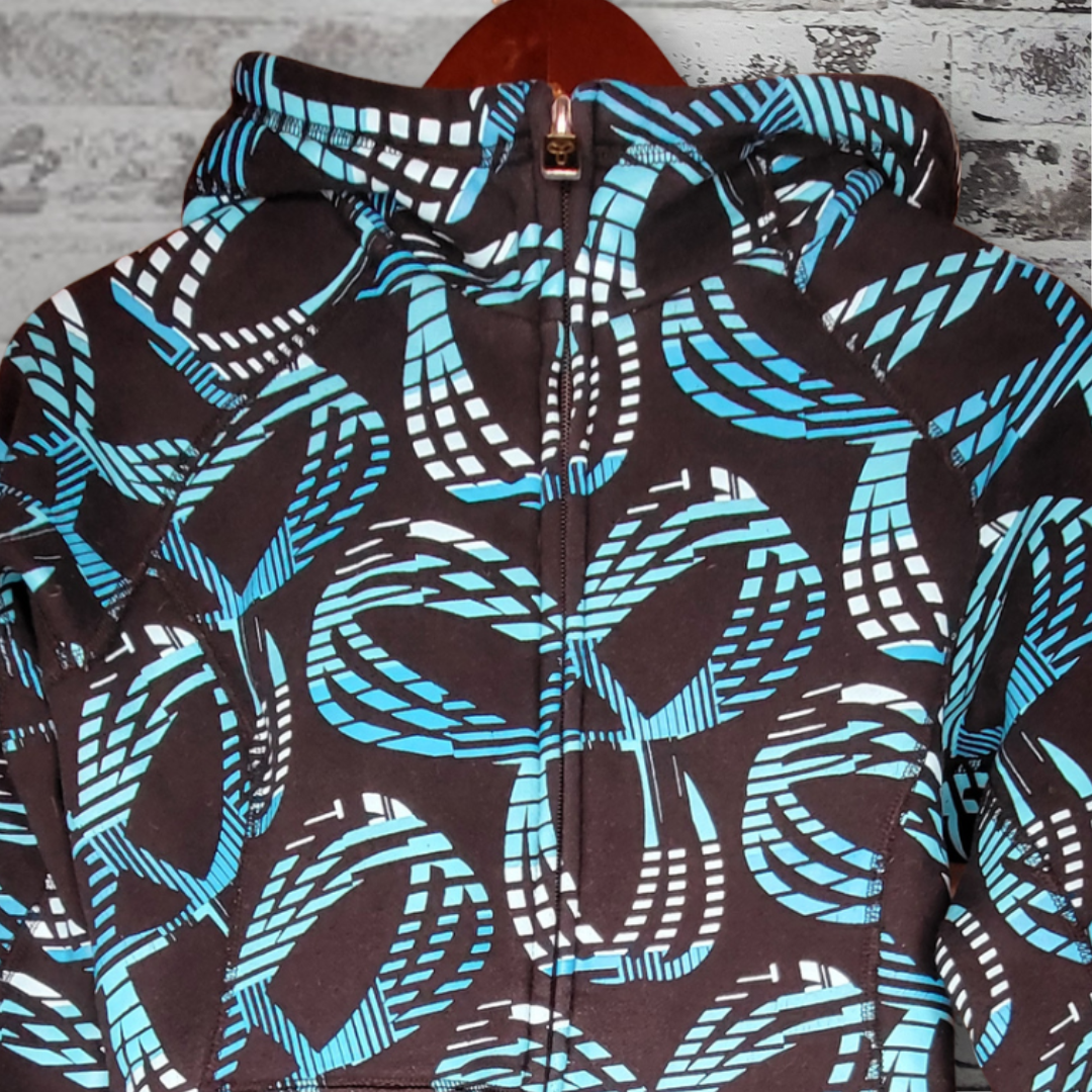TNA black + turquoise all-over logo zip hoodie (Women's Size S)