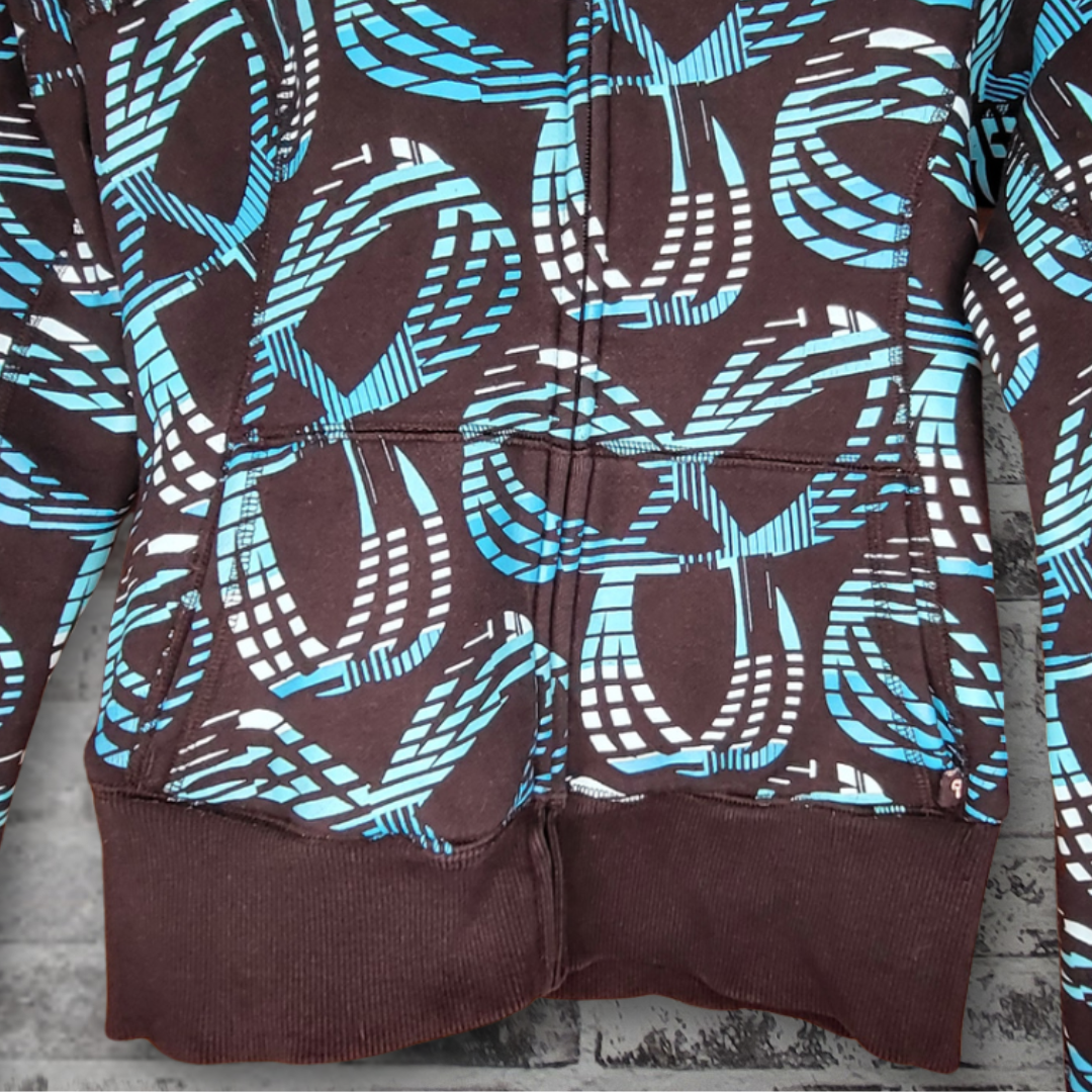 TNA black + turquoise all-over logo zip hoodie (Women's Size S)