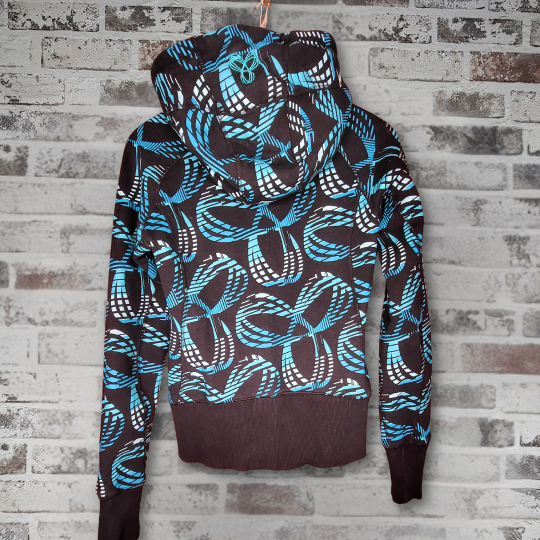 TNA black + turquoise all-over logo zip hoodie (Women's Size S)
