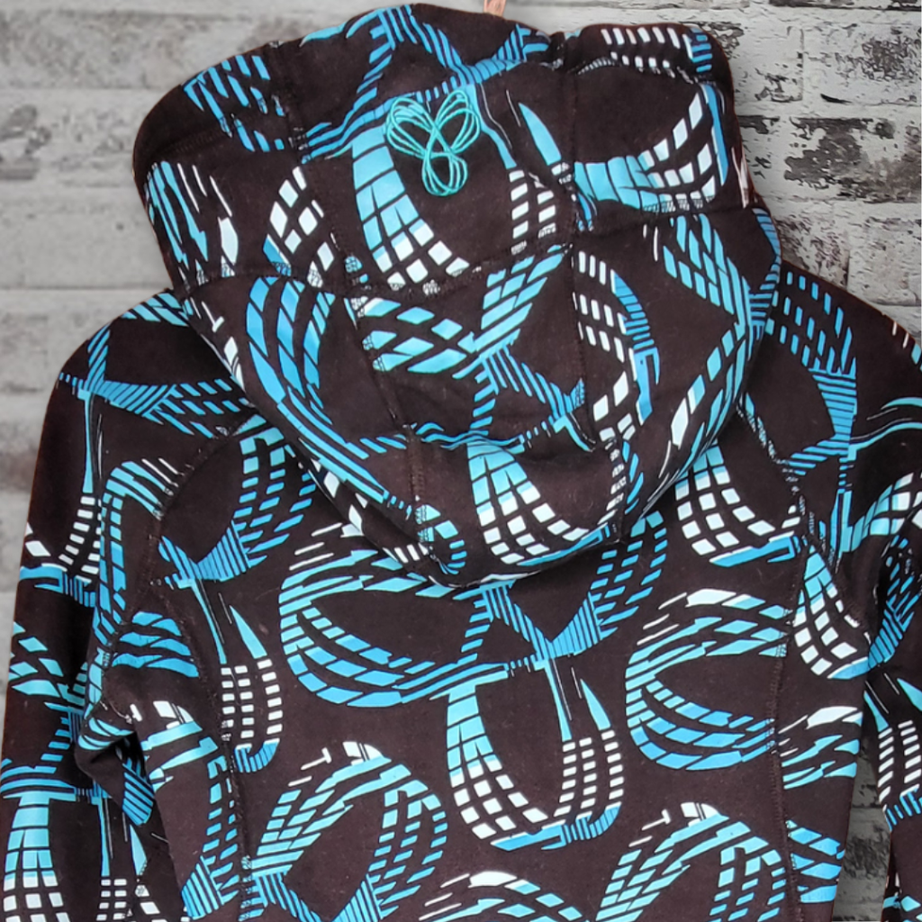 TNA black + turquoise all-over logo zip hoodie (Women's Size S)