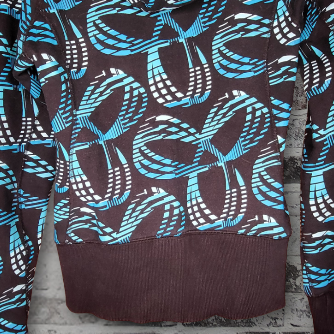 TNA black + turquoise all-over logo zip hoodie (Women's Size S)