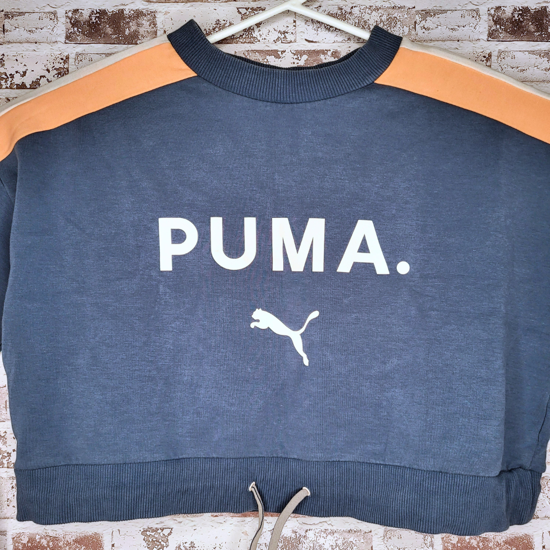 Puma blue & coral cropped sweatshirt (Women's Size M)