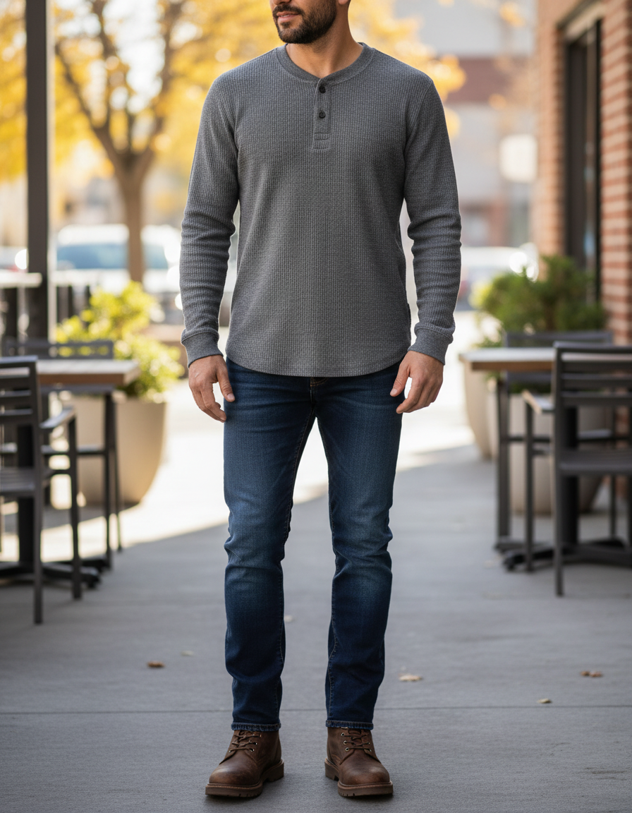 Roots Charcoal Waffle Long Sleeve Henley (Men's Size XL)